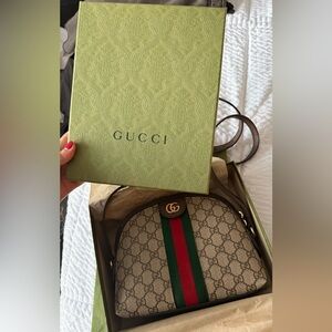 Gucci GG Canvas Crossbody with Red and Green Stripe